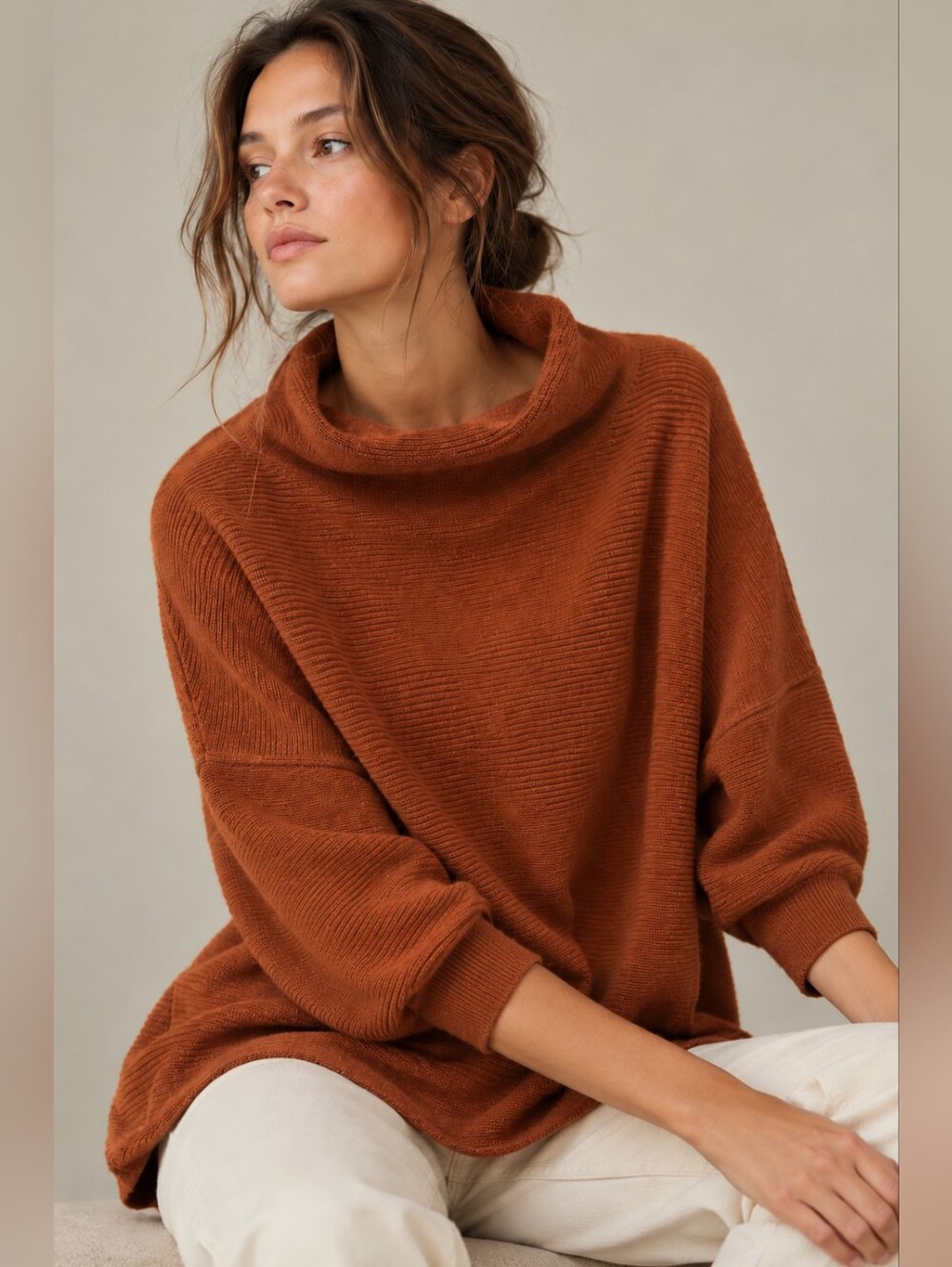 Free People Rust Brown Oversized Cowl Neck Sweater Xs